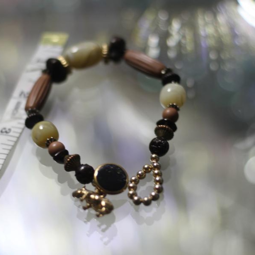 Multi- Colour Beaded Bracelet with Gold Bull Latch